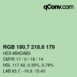 カラーコード: RGB 180.7 218.6 179 | qconv.com