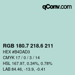 カラーコード: RGB 180.7 218.6 211 | qconv.com