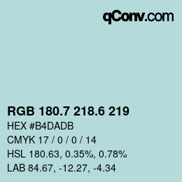 カラーコード: RGB 180.7 218.6 219 | qconv.com