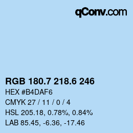 カラーコード: RGB 180.7 218.6 246 | qconv.com