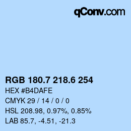 カラーコード: RGB 180.7 218.6 254 | qconv.com