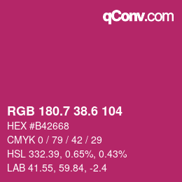 カラーコード: RGB 180.7 38.6 104 | qconv.com
