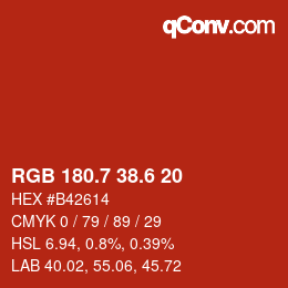 カラーコード: RGB 180.7 38.6 20 | qconv.com
