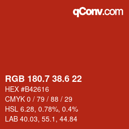カラーコード: RGB 180.7 38.6 22 | qconv.com