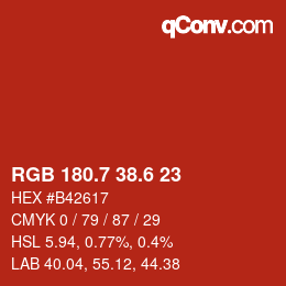 カラーコード: RGB 180.7 38.6 23 | qconv.com