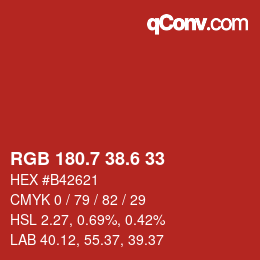 カラーコード: RGB 180.7 38.6 33 | qconv.com