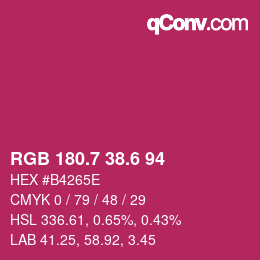 カラーコード: RGB 180.7 38.6 94 | qconv.com