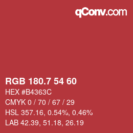 カラーコード: RGB 180.7 54 60 | qconv.com