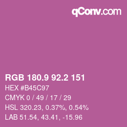 カラーコード: RGB 180.9 92.2 151 | qconv.com