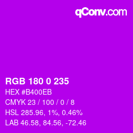 颜色代码: RGB 180 0 235 | qconv.com