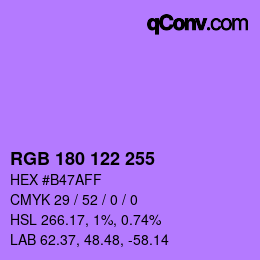 Color code: RGB 180 122 255 | qconv.com