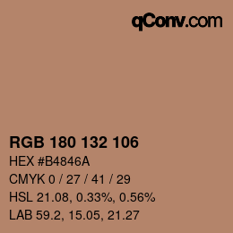 颜色代码: RGB 180 132 106 | qconv.com