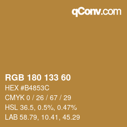 颜色代码: RGB 180 133 60 | qconv.com