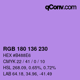 Color code: RGB 180 136 230 | qconv.com