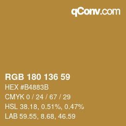 Color code: RGB 180 136 59 | qconv.com