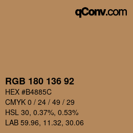 Color code: RGB 180 136 92 | qconv.com