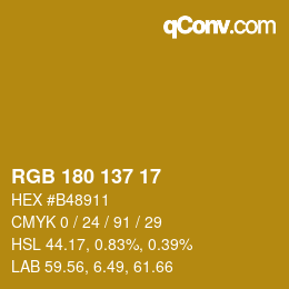 Color code: RGB 180 137 17 | qconv.com