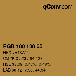 Color code: RGB 180 138 65 | qconv.com