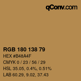 颜色代码: RGB 180 138 79 | qconv.com