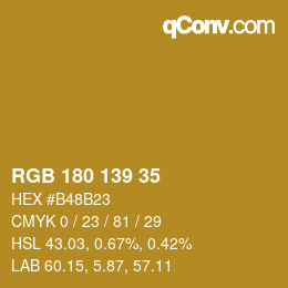 颜色代码: RGB 180 139 35 | qconv.com