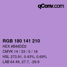 Color code: RGB 180 141 210 | qconv.com