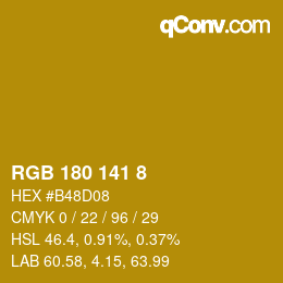 颜色代码: RGB 180 141 8 | qconv.com