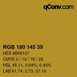 Color code: RGB 180 145 39 | qconv.com