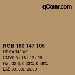 Color code: RGB 180 147 105 | qconv.com