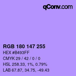 Color code: RGB 180 147 255 | qconv.com