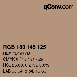 Color code: RGB 180 148 125 | qconv.com