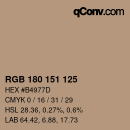 Color code: RGB 180 151 125 | qconv.com
