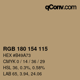 Color code: RGB 180 154 115 | qconv.com