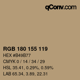 Color code: RGB 180 155 119 | qconv.com