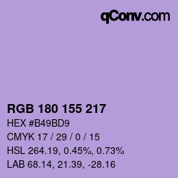 カラーコード: RGB 180 155 217 | qconv.com