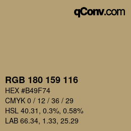 Color code: RGB 180 159 116 | qconv.com