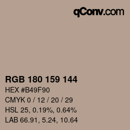 カラーコード: RGB 180 159 144 | qconv.com