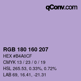 Color code: RGB 180 160 207 | qconv.com