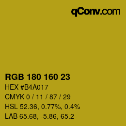 Color code: RGB 180 160 23 | qconv.com