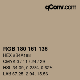 Color code: RGB 180 161 136 | qconv.com