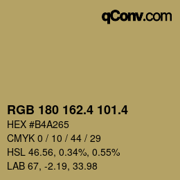 カラーコード: RGB 180 162.4 101.4 | qconv.com