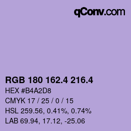 カラーコード: RGB 180 162.4 216.4 | qconv.com