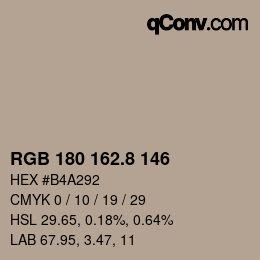カラーコード: RGB 180 162.8 146 | qconv.com