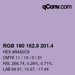 カラーコード: RGB 180 162.8 201.4 | qconv.com