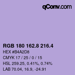 カラーコード: RGB 180 162.8 216.4 | qconv.com