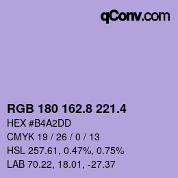 カラーコード: RGB 180 162.8 221.4 | qconv.com