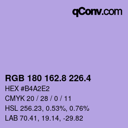 カラーコード: RGB 180 162.8 226.4 | qconv.com