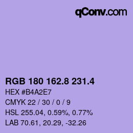 カラーコード: RGB 180 162.8 231.4 | qconv.com
