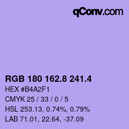 カラーコード: RGB 180 162.8 241.4 | qconv.com