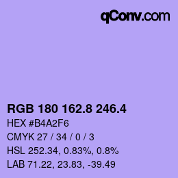 カラーコード: RGB 180 162.8 246.4 | qconv.com