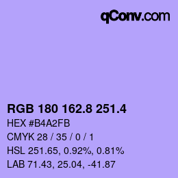 カラーコード: RGB 180 162.8 251.4 | qconv.com